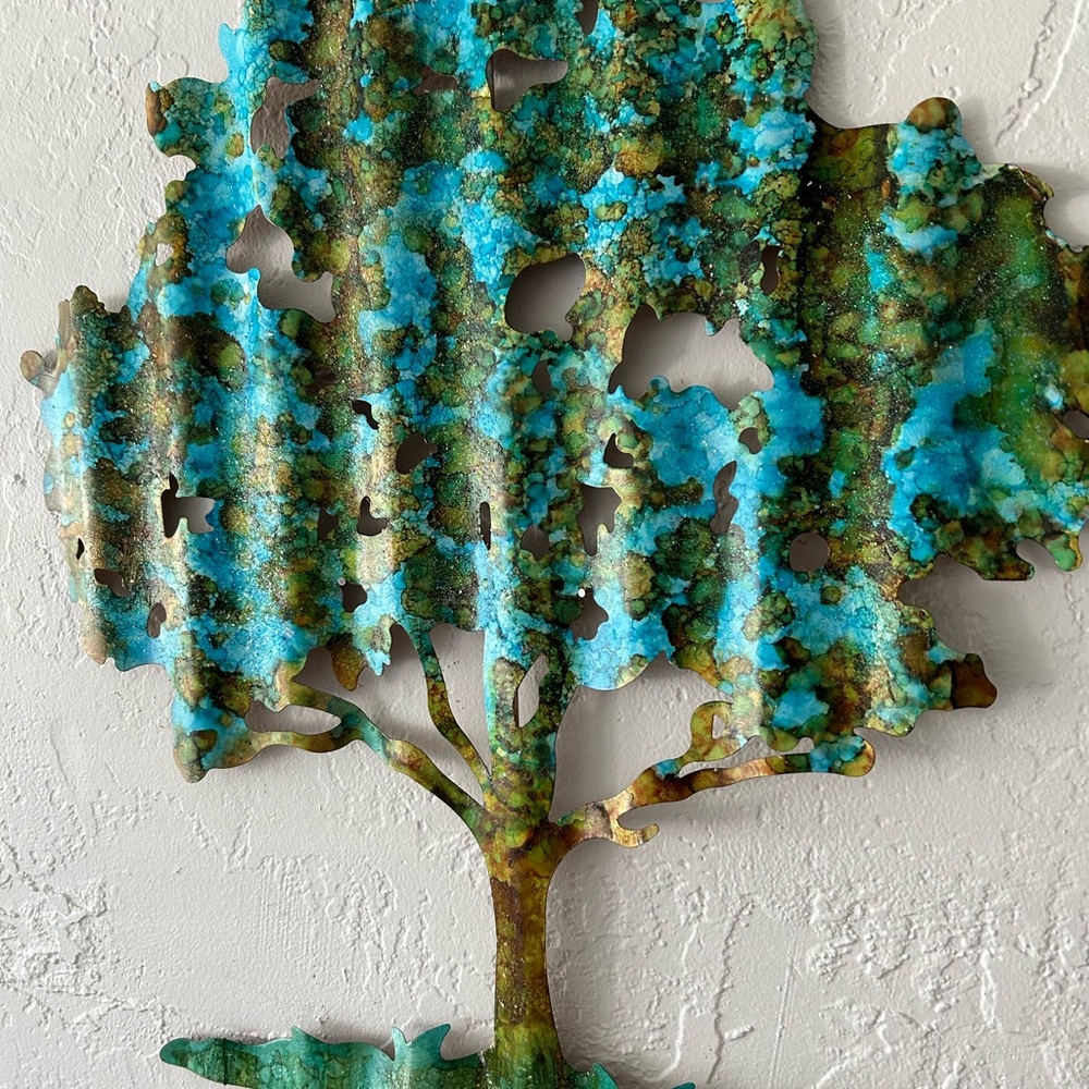 Metal Decoupage Colorful Tree of Life Wall Art  21 across, 23 tall
